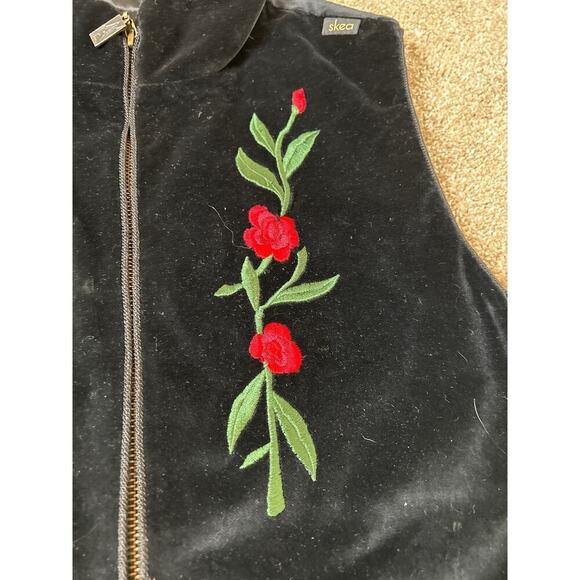 Skea Paris Vail vest velour velvet embroidered flowers black Vintage Unique SZ M - Picture 9 of 12